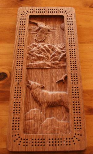  Howling Wolf and Eagle Cribbage Board